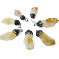 Pendentifs quartz naturel, perles de citrine, avec argile, unisexe, Jaune, 18x30mm, Vendu par PC