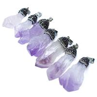 Pendentifs quartz naturel, améthyste, avec argile, unisexe, violet, 28x40mm, Vendu par PC
