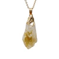 Citrine Necklace, with Brass, gold color plated, Unisex, yellow, 18x35mm, Length:Approx 38 cm, Sold By PC