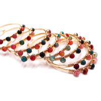 Agate Bangle, with Brass, Round, gold color plated, Unisex, mixed colors, 6mm, Inner Diameter:Approx 70mm, Sold By PC