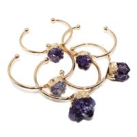 Amethyst Cuff Bangle, with Brass, irregular, gold color plated, for woman, purple, 15-25mm, Inner Diameter:Approx 54mm, Sold By PC