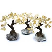Rich Tree Decoration, Citrine, with Ice Quartz Agate & Brass, gold color plated, mixed colors, 100-130x120-150mm, Sold By PC