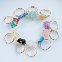 Natural Gemstone Finger Ring Natural Stone with Brass gold color plated & Unisex 23mm Inner Approx 21mm Sold By PC