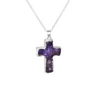 Ice Quartz Agate Pendant with Brass Cross silver color plated Unisex Sold By PC