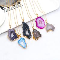Ice Quartz Agate Pendant, with Brass, gold color plated, druzy style & Unisex & hollow, more colors for choice, 28x41mm, Sold By PC