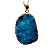 Ice Quartz Agate Pendant, with Brass, Oval, gold color plated, Unisex, blue, 20-30x30-40mm, Sold By PC