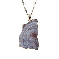 Ice Quartz Agate Pendant, with Brass, gold color plated, Unisex, mixed colors, 40x45mm, Sold By PC