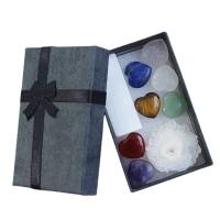 Décoration de mode , pierre gemme, avec Pierre de gypse & boîte de papier & agate quartz de glace, gravé, couleurs mélangées, 47x77x26mm, Vendu par boîte