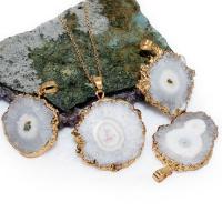 Ice Quartz Agate Pendant, with Brass, gold color plated, Unisex, more colors for choice, 20-50x5.5-6.5mm, Sold By PC