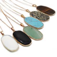 Gemstone Pendants Jewelry, Natural Stone, with Brass, Oval, gold color plated, different materials for choice & Unisex, more colors for choice, 21x45mm, Sold By PC