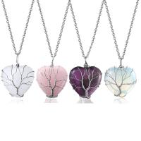 Gemstone Pendants Jewelry Natural Stone with Brass Heart silver color plated & Unisex Sold By PC