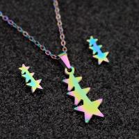 Fashion Stainless Steel Jewelry Sets Stud Earring & necklace 304 Stainless Steel Star Vacuum Plating 2 pieces & fashion jewelry & for woman multi-colored 20mm 10mm Length Approx 17.72 Inch Sold By Set