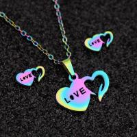 Fashion Stainless Steel Jewelry Sets Stud Earring & necklace 304 Stainless Steel Heart Vacuum Plating 2 pieces & fashion jewelry & for woman multi-colored 20mm 10mm Length Approx 17.72 Inch Sold By Set