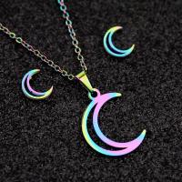 Fashion Stainless Steel Jewelry Sets Stud Earring & necklace 304 Stainless Steel Moon Vacuum Plating 2 pieces & fashion jewelry & for woman multi-colored 20mm 10mm Length 17.72 Inch Sold By Set