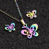 Fashion Stainless Steel Jewelry Sets, Stud Earring & necklace, 304 Stainless Steel, Butterfly, Vacuum Plating, 2 pieces & fashion jewelry & for woman, multi-colored, 20mm,10mm, Length:Approx 17.72 Inch, Sold By Set