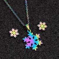 Fashion Stainless Steel Jewelry Sets Stud Earring & necklace 304 Stainless Steel Snowflake Vacuum Plating 2 pieces & fashion jewelry & for woman multi-colored 20mm 10mm Length Approx 17.72 Inch Sold By Set