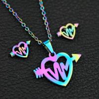 Fashion Stainless Steel Jewelry Sets Stud Earring & necklace 304 Stainless Steel Heart Vacuum Plating 2 pieces & fashion jewelry & for woman multi-colored 20mm 10mm Length Approx 17.72 Inch Sold By Set
