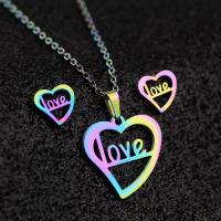 Fashion Stainless Steel Jewelry Sets, Stud Earring & necklace, 304 Stainless Steel, Heart, Vacuum Plating, 2 pieces & fashion jewelry & for woman, multi-colored, 20mm,10mm, Length:Approx 17.72 Inch, Sold By Set