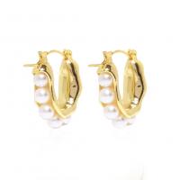 Zinklegierung Ohrringe, mit Kunststoff Perlen, goldfarben plattiert, Modeschmuck & für Frau, goldfarben, frei von Nickel, Blei & Kadmium, 25mm, verkauft von Paar