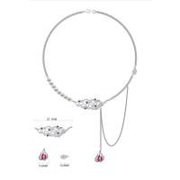 Zinc Alloy smykker halskæde, med Plastic Pearl, med 5cm extender kæde, Brand, sølvfarvet forgyldt, mode smykker & Micro Pave cubic zirconia & for kvinde, sølv, nikkel, bly & cadmium fri, 57.7mm,13.6mm,12.8mm, Længde 47.5 cm, Solgt af PC