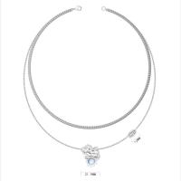 Zinc Alloy Jewelry Necklace with Moonstone silver color plated Double Layer & fashion jewelry & for woman silver color nickel lead & cadmium free 21.9mm 12mm Length 47 cm 51 cm Sold By PC