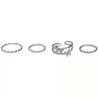 Cink Alloy Ring Set, Cink ötvözet, Pillangó, ezüst színű bevonattal, 4 darab & divat ékszerek & a nő, ezüst, nikkel, ólom és kadmium mentes, Által értékesített Set