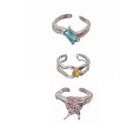 Vještački dijamant Ring Finger, Mesing, srebrne boje pozlaćen, modni nakit & različitih stilova za izbor & za žene & s Rhinestone, srebro, nikal, olovo i kadmij besplatno, Prodano By PC