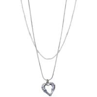 Titanstahl Halskette, mit Verlängerungskettchen von 5cm, Herz, silberfarben plattiert, Doppelschicht & Modeschmuck & für Frau & hohl, Silberfarbe, Länge:42 cm, 44 cm, verkauft von PC