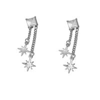 Fashion Fringe Earrings, Tibetan Style, Eight Point Star, silver color plated, fashion jewelry & for woman, silver color, nickel, lead & cadmium free, 47-60mm, Sold By Pair