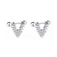 Cubic Zirconia Micro Pave Sterling Silver Earring 925 Sterling Silver Geometrical Pattern plated micro pave cubic zirconia & for woman 10mm 3mm Sold By Pair