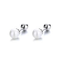 925 Sterling Silver Stud Earrings, with Shell Pearl, Round, plated, different size for choice & for woman, more colors for choice, Sold By Pair