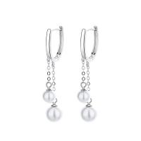 925 Sterling Silver Drop &  Dangle Earrings with Shell Pearl Round plated fashion jewelry & for woman 44mm Sold By Pair