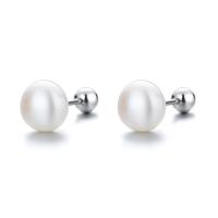 Freshwater Pearl Earrings 925 Sterling Silver with Freshwater Pearl Round plated & for woman Sold By Pair