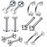 Stainless Steel Ear Piercing Jewelry 316L Stainless Steel 12 pieces & Unisex & micro pave cubic zirconia Sold By PC