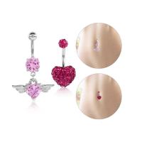 Stainless Steel Belly Ring, 316L Stainless Steel, Heart, 2 pieces & for woman & with rhinestone, more colors for choice, 1.6x10mm, 13mm, 15mm, Sold By Set