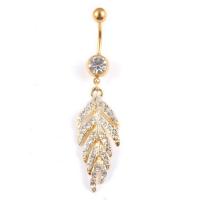 Stainless Steel Belly Ring 316L Stainless Steel Leaf Vacuum Ion Plating for woman & with rhinestone 5mm Sold By PC