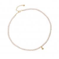 Freshwater Pearl Brass Chain Necklace, Pérolas de água doce, with cobre, with 1.96 Inch extender chain, cromado de cor dourada, para mulher, branco, comprimento Aprox 14.56 inchaltura, vendido por PC