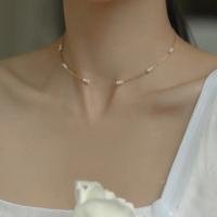 Freshwater Pearl Brass Chain Necklace, Pérolas de água doce, with cobre, with 1.18 inch extender chain, cromado de cor dourada, comprimento diferente para a escolha & para mulher, vendido por PC