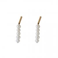 Ferskvandsperle Drop Earring, med Messing, guldfarve belagt, for kvinde, hvid, 3.5-4.5mm, Solgt af par