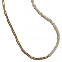 Freshwater Pearl Brass Chain Necklace, Pérolas de água doce, with cobre, with 1.18 inch extender chain, cromado de cor dourada, para mulher, branco, comprimento Aprox 15.74 inchaltura, vendido por PC