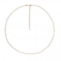 Freshwater Pearl Brass Necklace, with Brass, with 1.18 inch extender chain, gold color plated, different length for choice & for woman, white, 4-5mm, Sold By PC