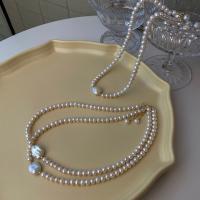 Freshwater Pearl Brass Chain Necklace, Pérolas de água doce, with cobre, with 1.18 inch extender chain, cromado de cor dourada, para mulher, branco, comprimento Aprox 14.56 inchaltura, vendido por PC