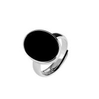 Prsten za prste Agate, 925 Sterling Silver, s Crna Agate, Podesiva & za žene, srebro, 14x18mm, Prodano By PC
