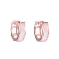 925 Sterling Silver Hoop Earrings, with Pink Shell, rose gold color plated, Adjustable & for woman, 12mm, Sold By Pair