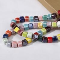 Contas de joias de porcelana, Quadrado, DIY & esmalte, Mais cores pare escolha, 8mm, Aprox 40PCs/Strand, vendido por Strand