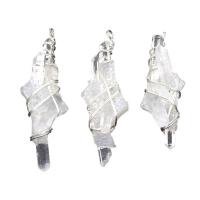 Quartz Gemstone Pendants Clear Quartz with Brass irregular silver color plated Unisex white 20x70- Sold By PC