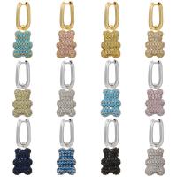 Cubic Zirconia Micro Pave Brass Earring, Bear, plated, micro pave cubic zirconia & for woman, more colors for choice, nickel, lead & cadmium free, 30x11.50mm, Sold By Pair
