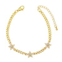 Cubic Zirconia Micro Pave Brass Bracelet with 2 extender chain Star gold color plated micro pave cubic zirconia & for woman nickel lead & cadmium free Length 6.3 Inch Sold By PC