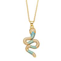 Cubic Zircon Micro Pave Brass Necklace with 2 extender chain Snake gold color plated micro pave cubic zirconia & for woman & enamel nickel lead & cadmium free Sold By PC