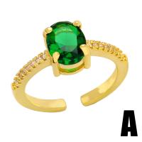 Cubic Zirconia Micro Pave Brass Ring gold color plated & micro pave cubic zirconia & for woman green nickel lead & cadmium free 12mm Sold By PC